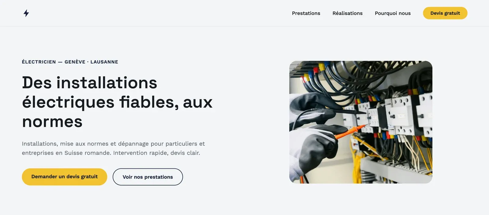 Maquette de site pour un électricien (projet concept) — en-tête