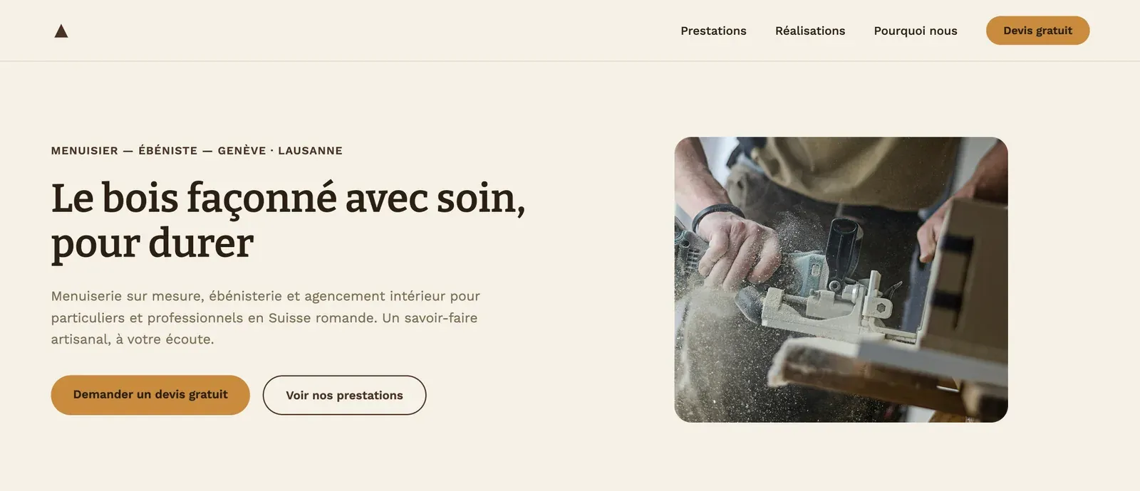 Maquette de site pour un menuisier-ébéniste (projet concept) — en-tête