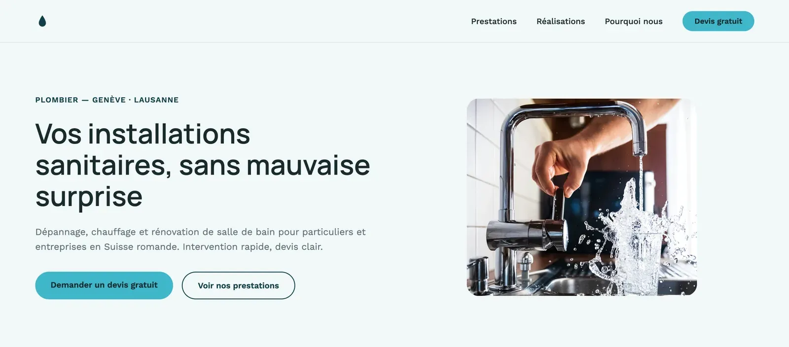 Maquette de site pour un plombier (projet concept) — en-tête